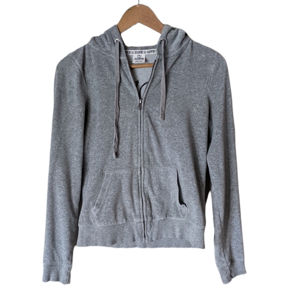Victoria Secret Pink Grey Everyday Lounge Full-Zip Hoodie Size XS - Picture 1 of 13